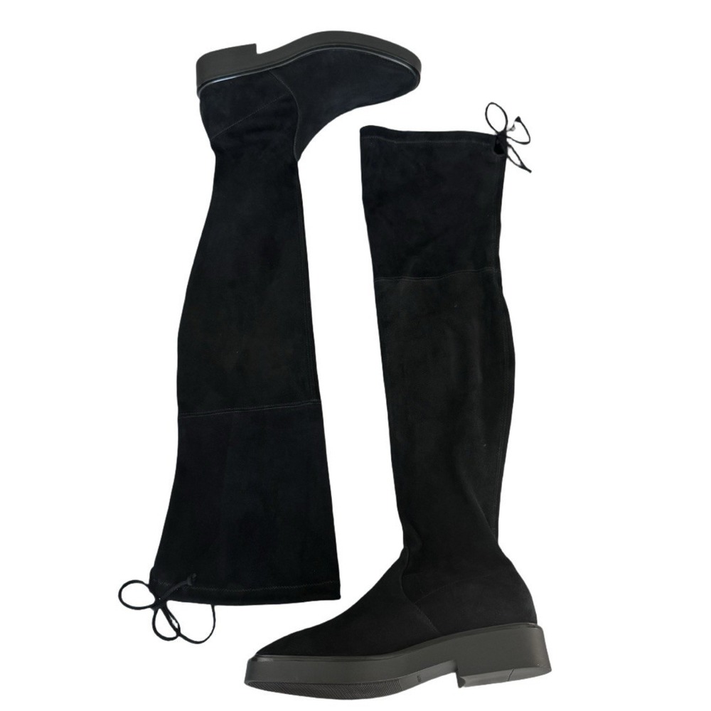 Stuart Weitzman‎ Mara Boots Women's Size 9.5 B Black Suede Stretch Satin Lined - Picture 5 of 9